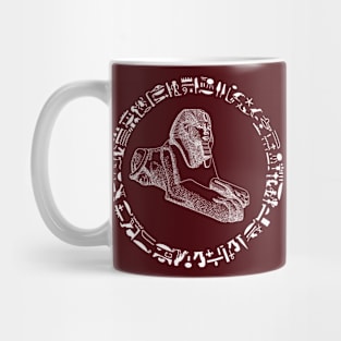 White Ancient sphinx statue with hieroglyphics Mug